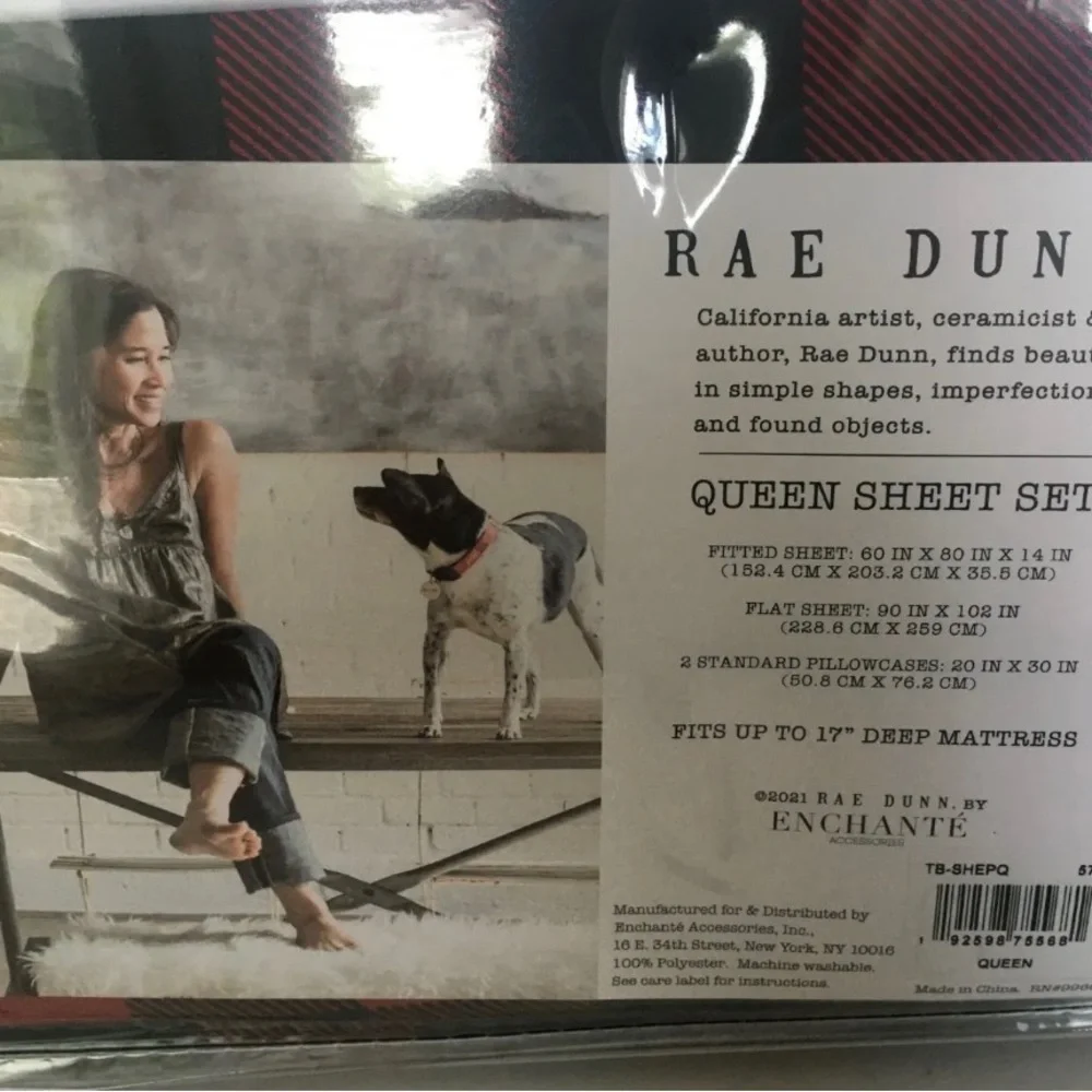 Rae Dunn BLESSED King Sheet Set w Pillow Cases Buffalo Plaid Red Christmas Fall
